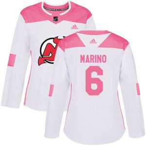 Adidas Devils #6 John Marino White/Pink Authentic Fashion Women's Stitched NHL Jersey