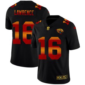 jacksonville jaguars #16 trevor lawrence men's black red orange stripe vapor limited nfl elite jersey