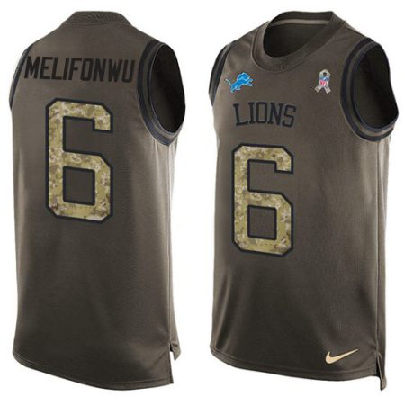 Lions #6 Ifeatu Melifonwu Green Men's Stitched NFL Limited Salute To Service Tank Top Jersey
