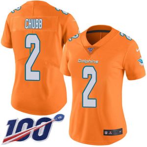 dolphins #2 bradley chubb orangen women's stitched nfl limited rush 100th season elite jersey