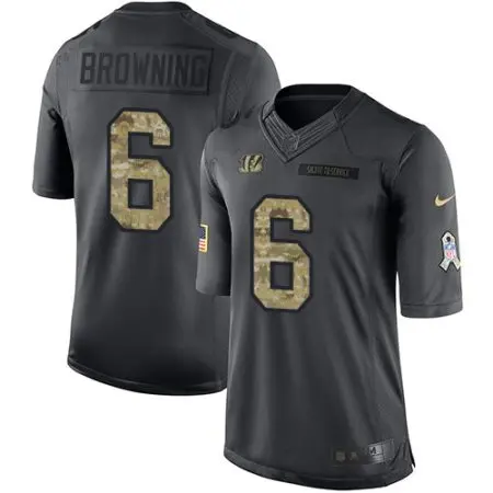 Bengals #6 Jake Browning Black Men's Stitched NFL Limited 2016 Salute to Service Jersey