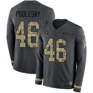 wholesale Packers #46 Jack Podlesny Anthracite Salute to Service Men's Stitched NFL Limited Therma Long Sleeve Jersey