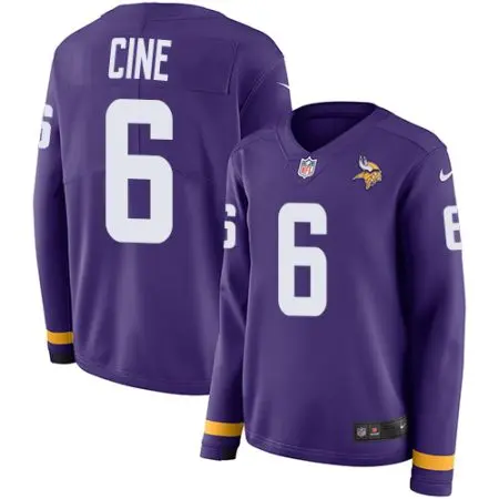 Vikings #6 Lewis Cine Purple Team Color Women's Stitched NFL Limited Therma Long Sleeve Jersey