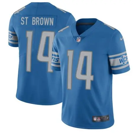 lions #14 amon-ra st. brown blue team color men's stitched nfl vapor untouchable limited wholesale jersey
