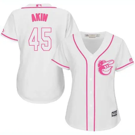 orioles #45 keegan akin white/pink fashion women's stitched mlb cheap jersey